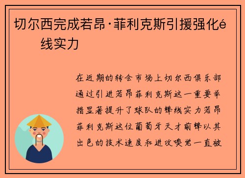 切尔西完成若昂·菲利克斯引援强化锋线实力