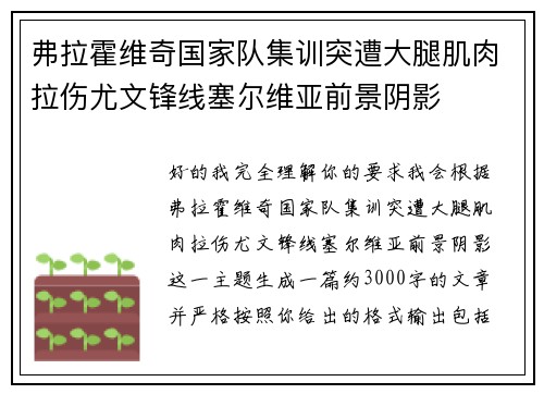 弗拉霍维奇国家队集训突遭大腿肌肉拉伤尤文锋线塞尔维亚前景阴影